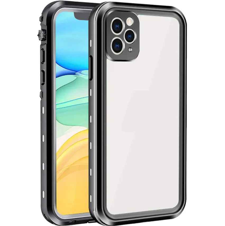 Techplus iPhone 11 Pro Max waterproof case in red, full protective cover with rugged design for mobile phone protection.