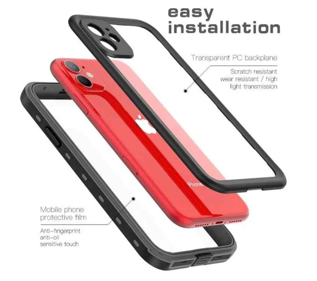 Redpepper waterproof case for iPhone 11 by TechPlus, full protective mobile phone cover in red with reinforced edges.