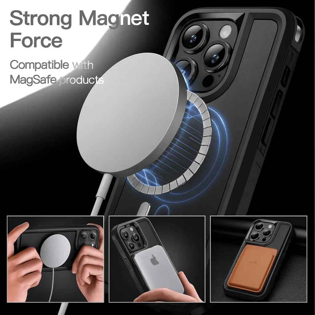 Techplus iPhone 13 Pro Max MagSafe case with rugged, shockproof heavy-duty design, providing durable protection for mobile phones.