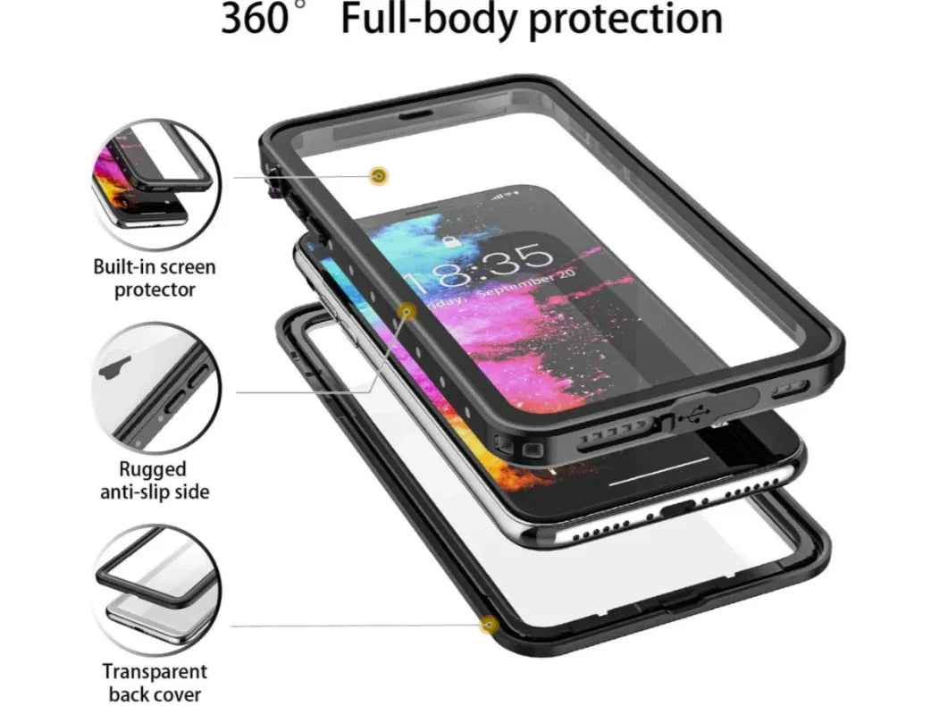 Techplus iPhone XS waterproof case in red with full protective cover, designed for mobile phones.