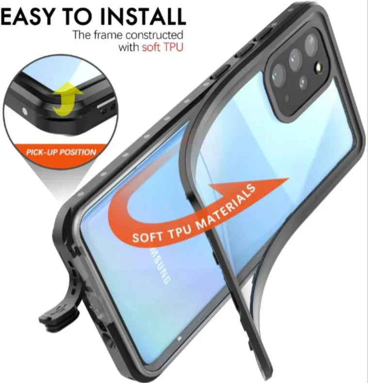 Techplus Redpepper waterproof full cover case for Samsung Galaxy S20 Ultra, showing the durable protective design and clear waterproof material.