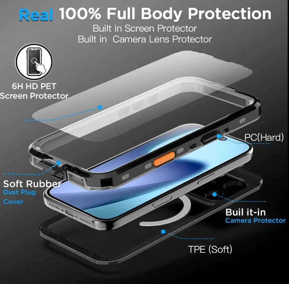 Techplus Redpepper MagSafe waterproof case for iPhone 17 Pro, full protection mobile phone case with durable design.