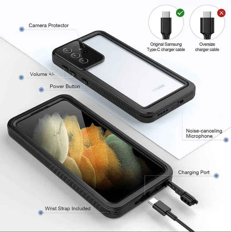 Techplus Redpepper waterproof and shockproof phone case for Samsung S22 Ultra, durable protective cover with secure grip.