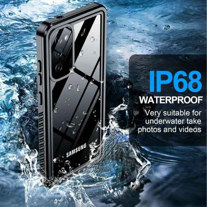 Techplus Redpepper Samsung S23 Plus waterproof shockproof full cover mobile phone case showing reinforced edges and clear back design.