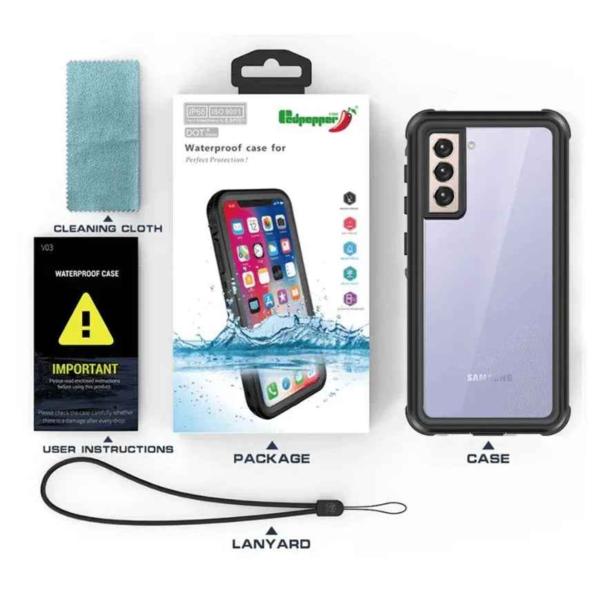 Techplus Redpepper waterproof Samsung S23 Plus shockproof full cover mobile phone case showing protective design and vibrant red color.