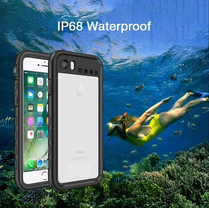 Black Redpepper waterproof case for iPhone SE by techplus, showing the protective design and secure closure for mobile phone protection.