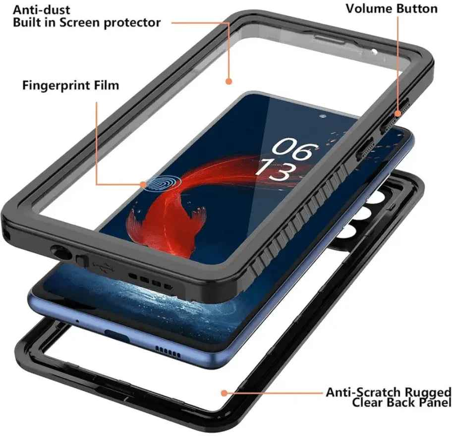 Redpepper waterproof case for Samsung S22 by TechPlus, showing a clear, durable mobile phone case designed for water resistance.