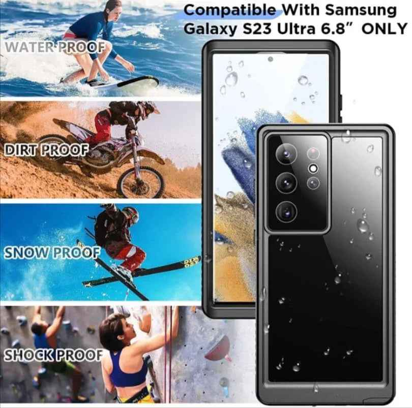 Techplus Redpepper waterproof case for Samsung S23 Ultra offers full protection with durable, clear mobile phone case design.
