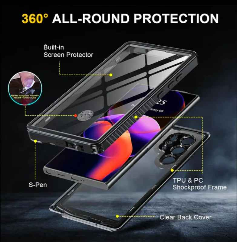 Techplus Redpepper waterproof case for Samsung S23 Ultra, full protective mobile phone case with durable, water-resistant design.