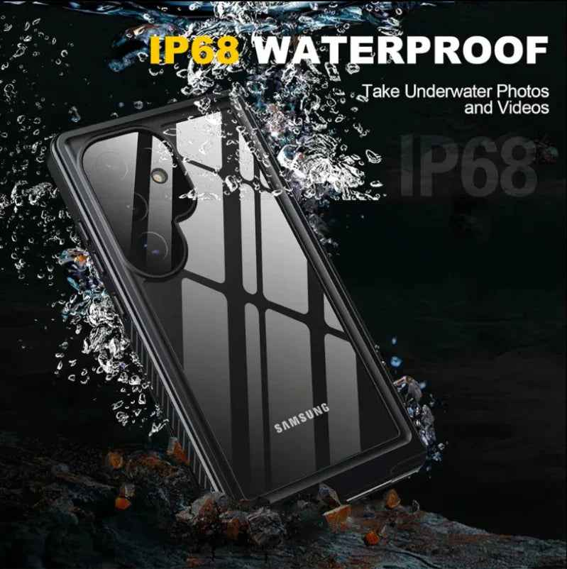 Redpepper waterproof case for Samsung S25 Ultra by TechPlus, showing the durable, clear protective cover on the mobile phone.