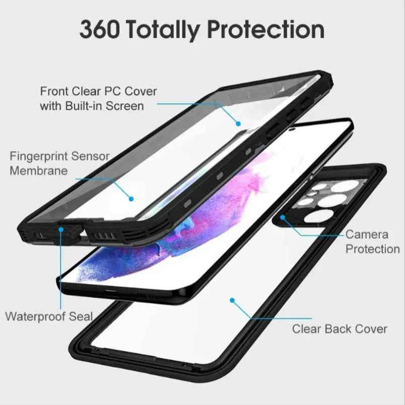 Techplus Redpepper waterproof phone case for Samsung S25 Ultra, transparent protective cover with secure sealing.
