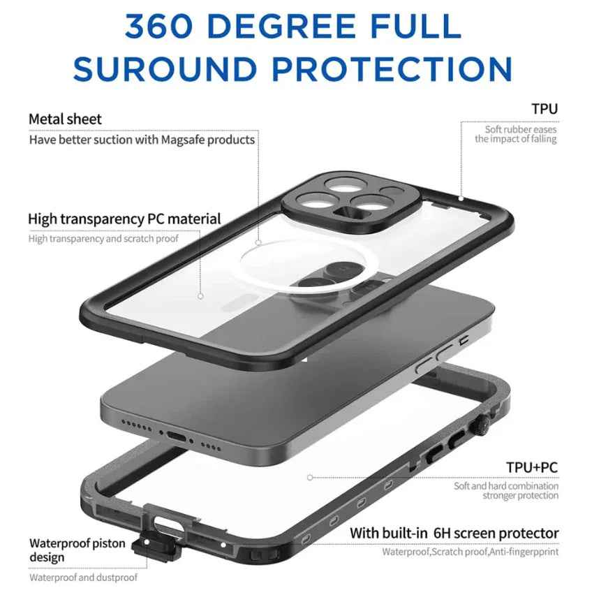 Techplus waterproof MagSafe case for iPhone 14 Pro in red pepper color, protective mobile phone cover with secure magnetic design.