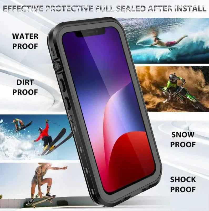 Techplus waterproof shockproof case for iPhone 14, full body protective cover with rugged design, showing front and back protection.