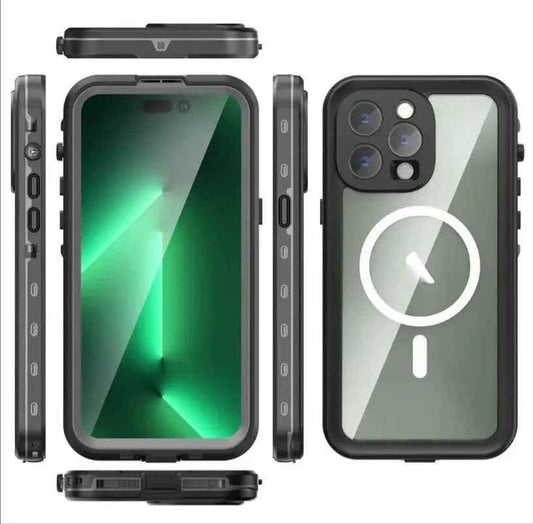 Clear waterproof and shockproof phone case for iPhone 16 Pro by techplus, offers durable protection and transparency.