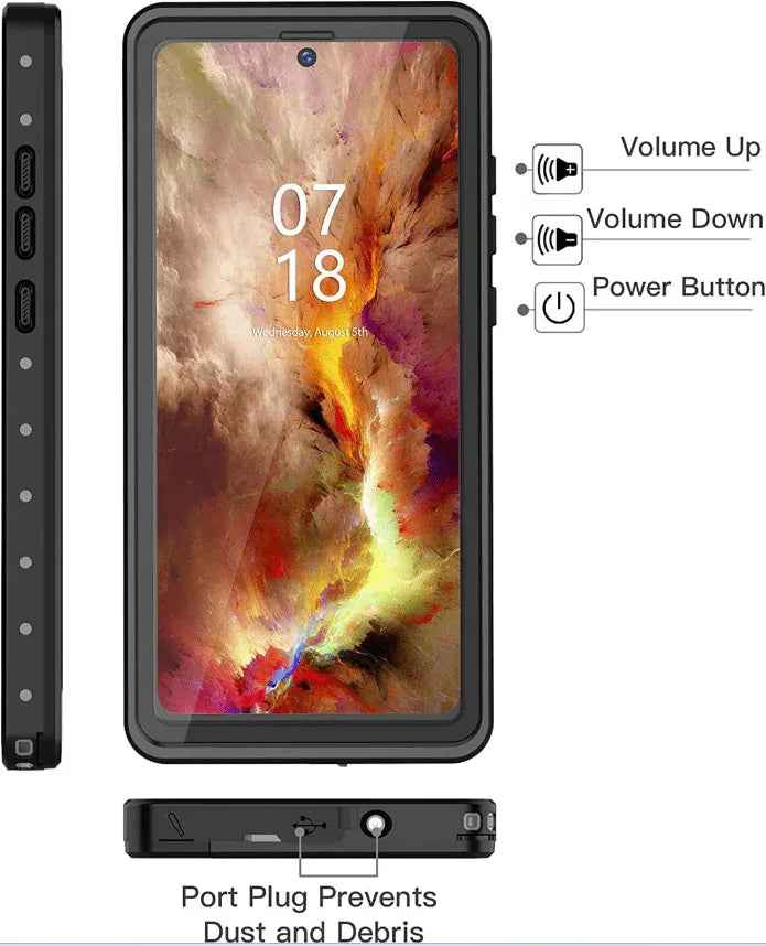 Techplus waterproof shockproof case for Samsung Galaxy Note 20, showing a protective mobile phone case with clear design and reinforced edges.