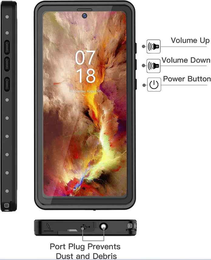 Techplus waterproof shockproof case for Samsung Galaxy Note 20, showing a protective mobile phone case with clear design and reinforced edges.