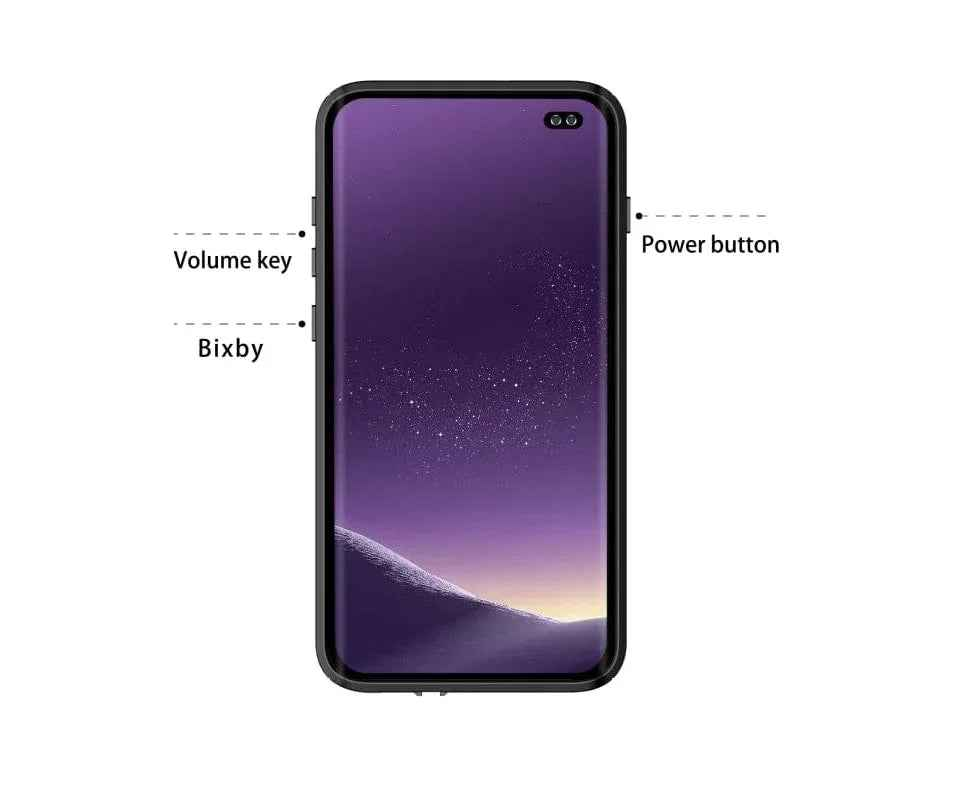 Techplus waterproof shockproof mobile phone case for Samsung Galaxy S10 Plus, showing the durable protective design and clear front.