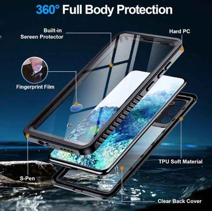 Techplus waterproof and shockproof phone case for Samsung Galaxy S20 Plus, showing the durable, protective design in black.