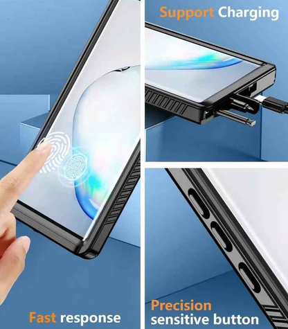 Techplus waterproof and shockproof phone case for Samsung Galaxy S20 Plus, showing the durable, protective design with clear and rugged features.
