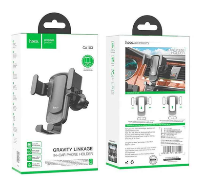 Techplus Hoco CA103 Gravity Car Air Vent Phone Holder with automatic clamp for 4.5-7 inch smartphones, mounted on a vehicle air vent.