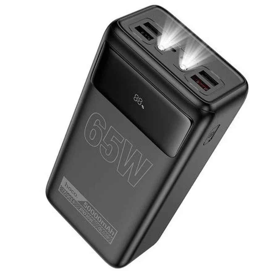 Techplus 65W PD+QC portable power bank with LED display, torch light, and 50000mAh capacity for charging devices on the go.