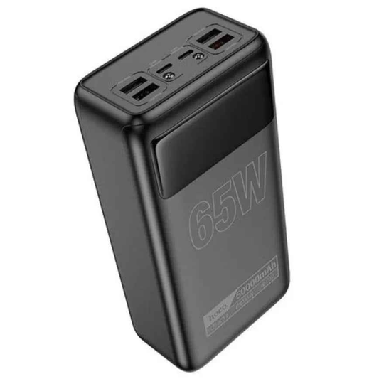 Techplus 65W PD+QC portable power bank with LED display, torch light, and 50000mAh capacity for charging devices on the go.