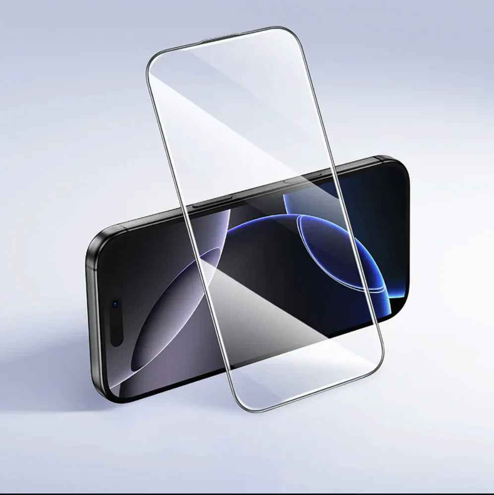 Two TechPlus glass screen protectors for iPhone 14 Plus, designed to shield the screen from scratches and impacts.