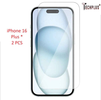TechPlus iPhone 16 Plus glass screen protectors, 2-pack, clear and durable for screen protection and scratch resistance.
