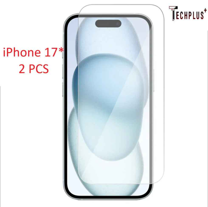 Techplus iPhone 17 glass screen protector in a 2-pack, provides durable, clear protection for the iPhone 17 screen.