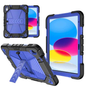 Black TechPlus rugged iPad 10th/11th Gen case with shockproof cover, stand, and pencil holder for 10.9-inch tablets.