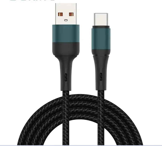 Techplus 1M nylon braided USB-C cable for fast charging and data transfer, designed for smartphones and compatible devices.