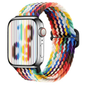 Techplus rainbow braided nylon Apple Watch band, adjustable and lightweight with a stretchy design for 38mm to 42mm models.