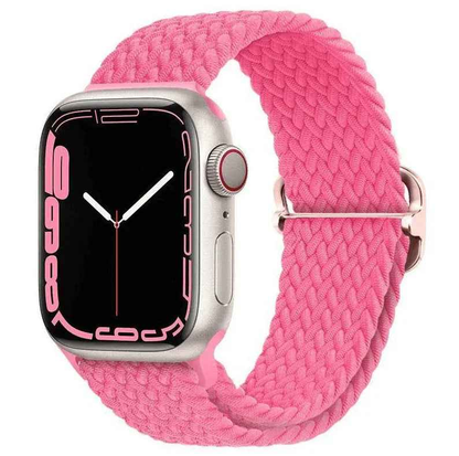 Techplus rainbow Apple Watch nylon band with adjustable braided design, lightweight and stretchy for comfortable wear.