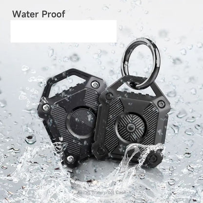 Waterproof Apple Air Tag holder in black with secure strap, designed for tracking and protection of your Air Tag.