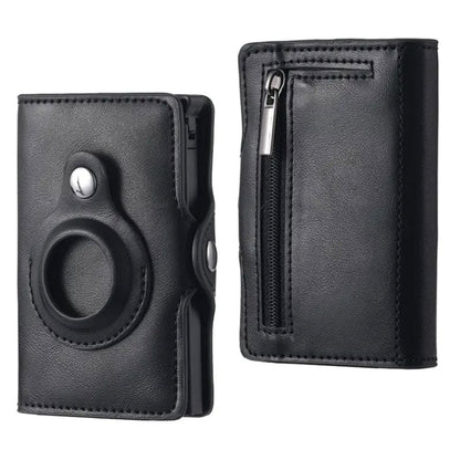 Brown wallet case for Apple AirTag, designed to securely hold and protect the AirTag in a stylish, compact accessory.
