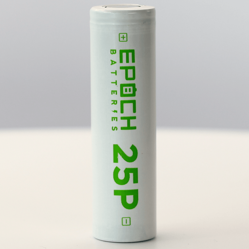 Epoch 25P 18650 2500mAh 20A battery from That Watch Shop, showing a cylindrical rechargeable lithium-ion battery.