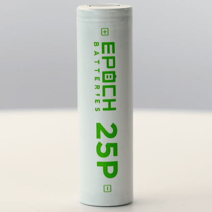 Epoch 25P 18650 2500mAh 20A battery from That Watch Shop, showing a cylindrical rechargeable lithium-ion battery.