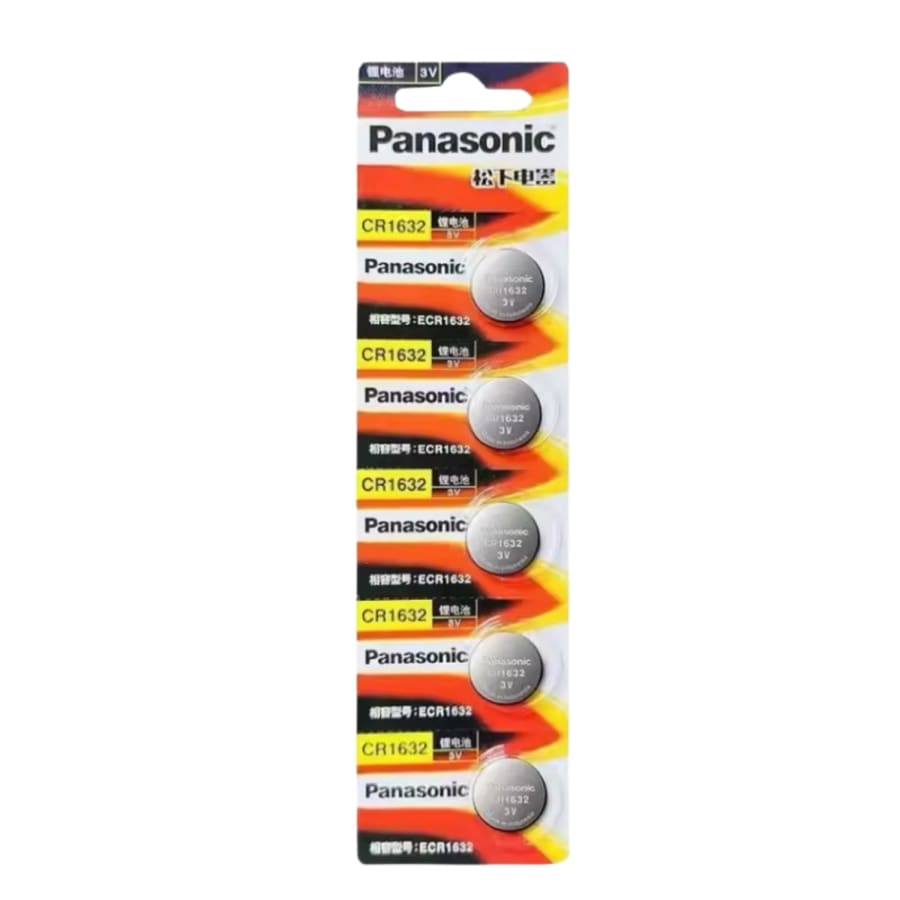Five Panasonic CR1632 watch batteries from That Watch Shop, compact rechargeable batteries for wristwatches.