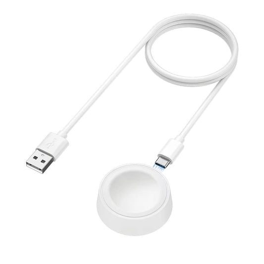 Black Samsung Galaxy Watch charger dock from That Watch Shop, showing a compact charging station with cable and charging port.