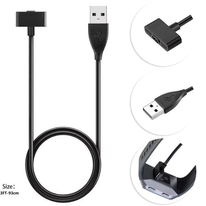 Black Fitbit Ionic charger compatible with Fitbit Ionic smartwatch, designed for easy and secure charging.