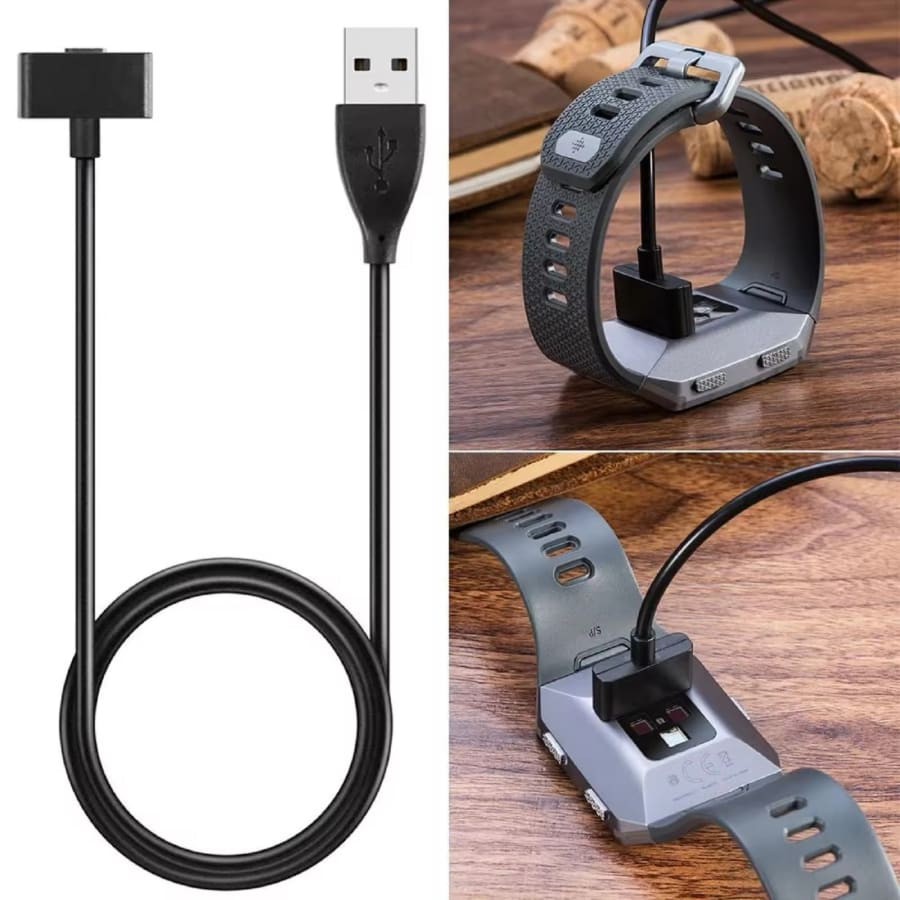 Black Fitbit Ionic charger from That Watch Shop, designed for easy charging of Fitbit Ionic smartwatch.