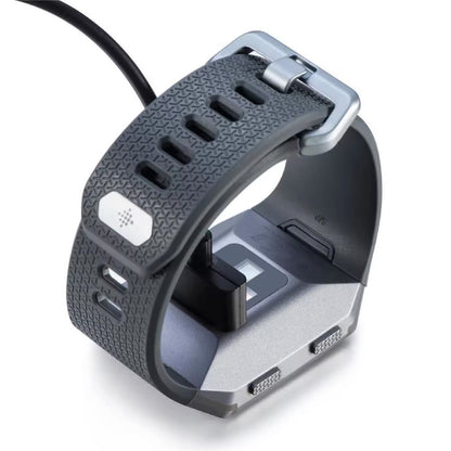 Black Fitbit Ionic charger compatible with Fitbit Ionic smartwatch, designed for secure and easy charging.