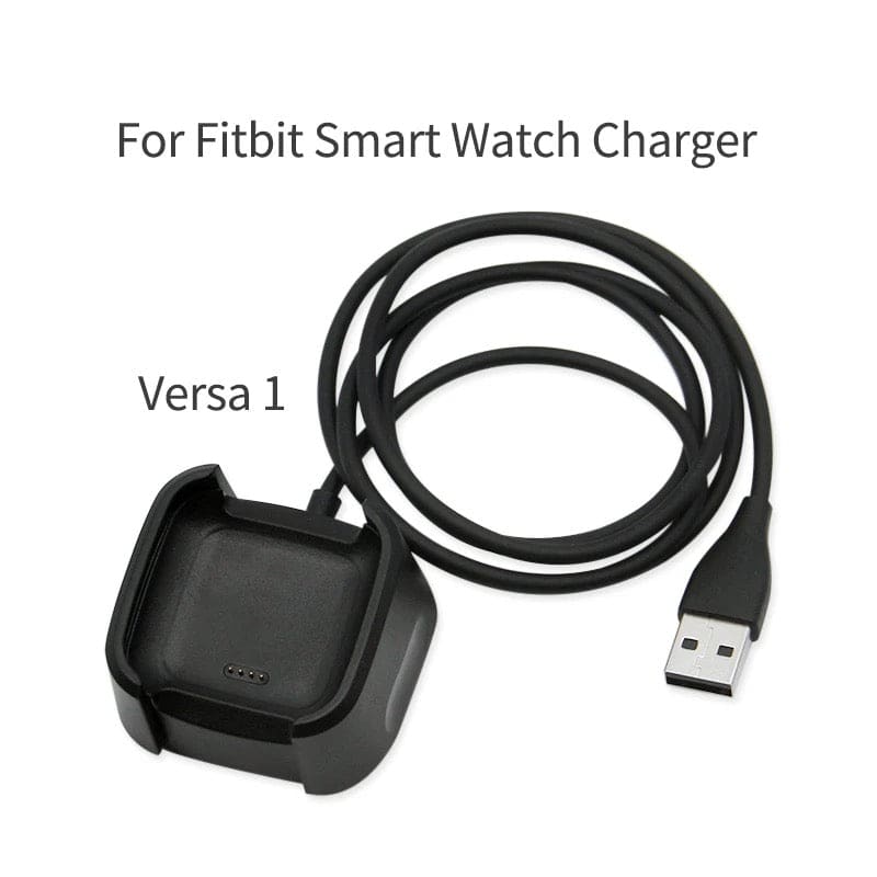 Black Fitbit Versa 1 charger compatible with Fitbit Versa 1 smartwatch, designed for secure charging and easy connection.