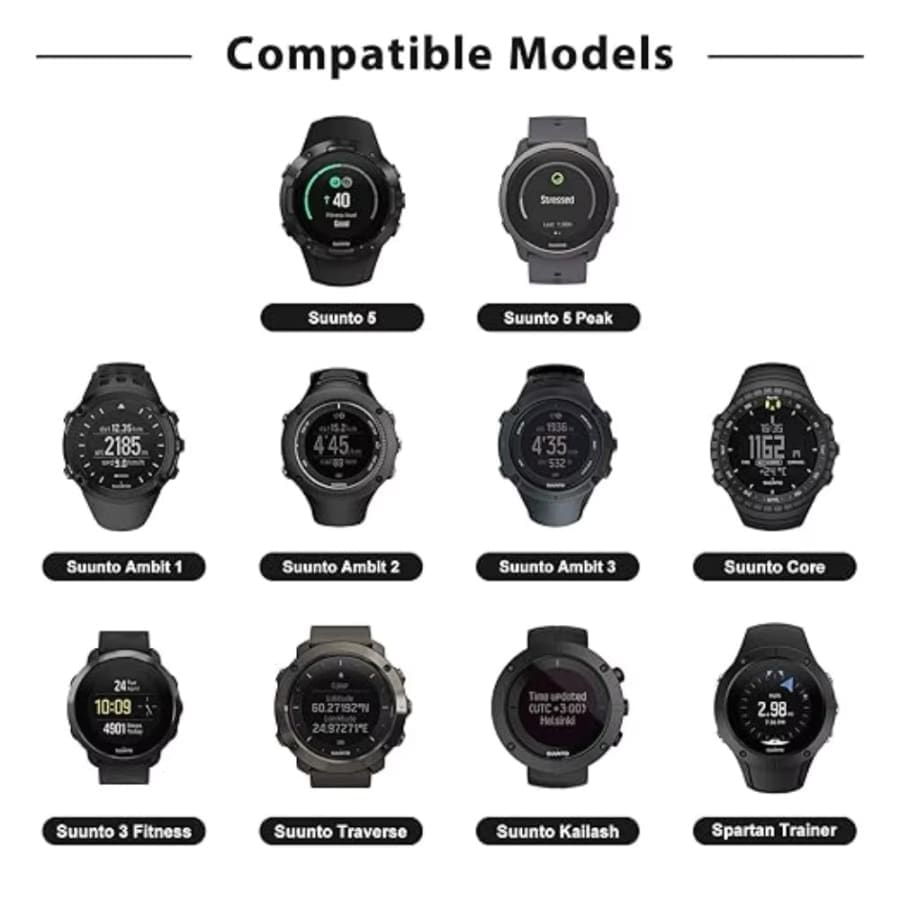 USB charger for Suunto watches including Suunto 3 Fitness, Suunto 5, Traverse, Ambit 1-3, designed for reliable charging.