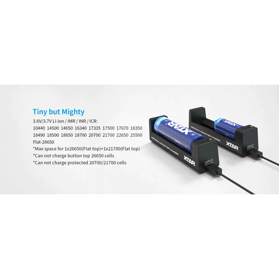 XTAR MC1 1 Bay USB Battery Charger for rechargeable batteries, compact device with USB port for easy charging.