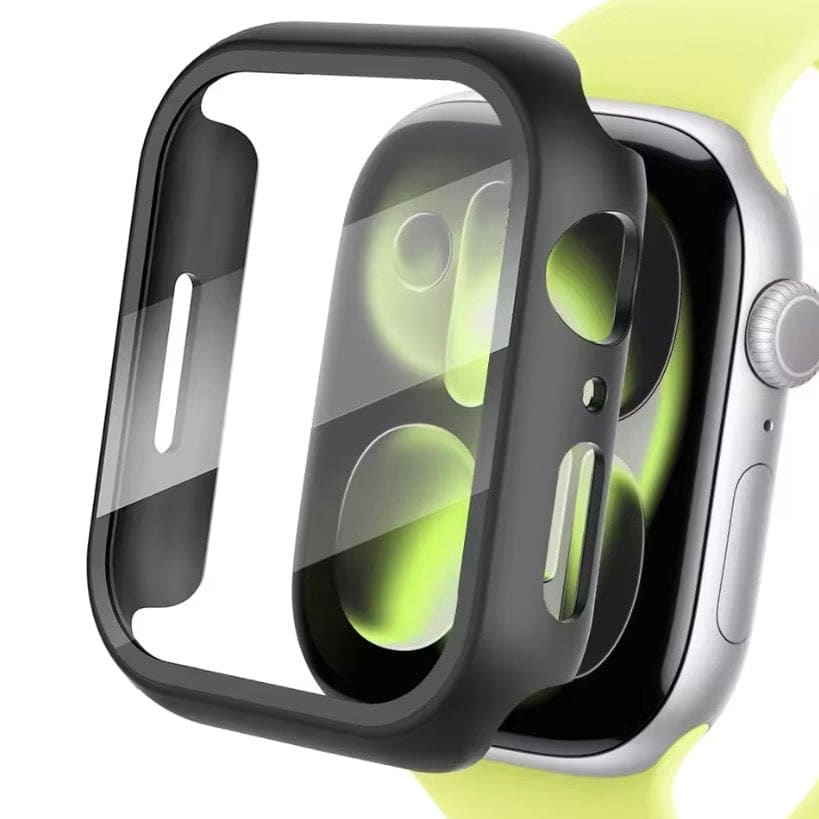 Black protective case for Apple Watch Series 11 42mm, designed to fit snugly and protect the watch from scratches and impacts.
