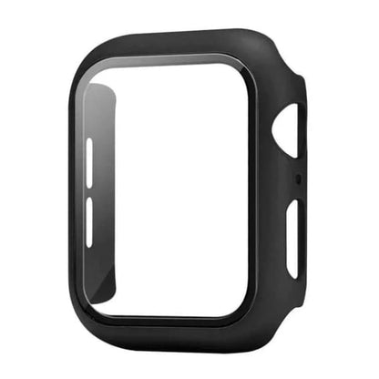 Black protective watch case for Apple Watch Series SE 44mm, designed to shield and secure the device.