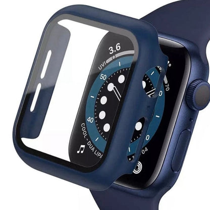 Navy protective watch case for Apple Watch 1st generation 38mm, made by That Watch Shop, showing the fitted watch case on the device