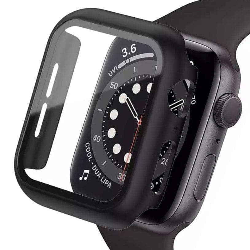 Black protective watch case for Apple Watch Series 1 (38mm), designed to safeguard and fit securely around the watch.