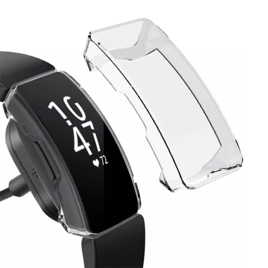 Clear protective watch case for Fitbit Inspire by That Watch Shop, showing the transparent cover fitting over the device.